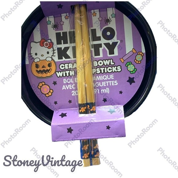 Hello Kitty Halloween Ceramic 20oz Bowl With Chopsticks Ramen noodle bowl - Picture 4 of 6